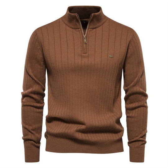 Herren Pullover mit halbem Reißverschluss und Rippstruktur Heidi-Mode