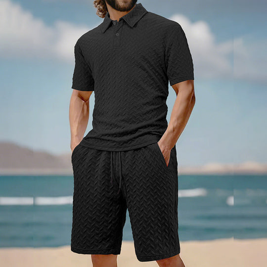 Herren elegantes Sport-Set mit strukturierter Oberfläche und bequemem Kurzarm-Polo Heidi-Mode