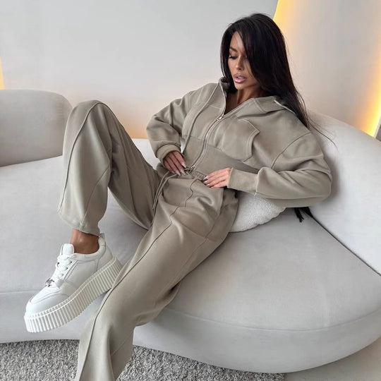 Damen modisches Zweiteiliges Sport-Loungewear-Set mit cropped Hoodie und weitem Schnitt Heidi-Mode