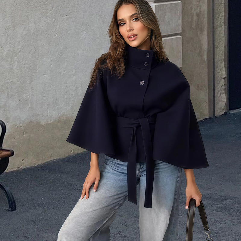 Damen Kapuzenjacke mit Wickelgürtel und elegantem Stehkragen Heidi-Mode