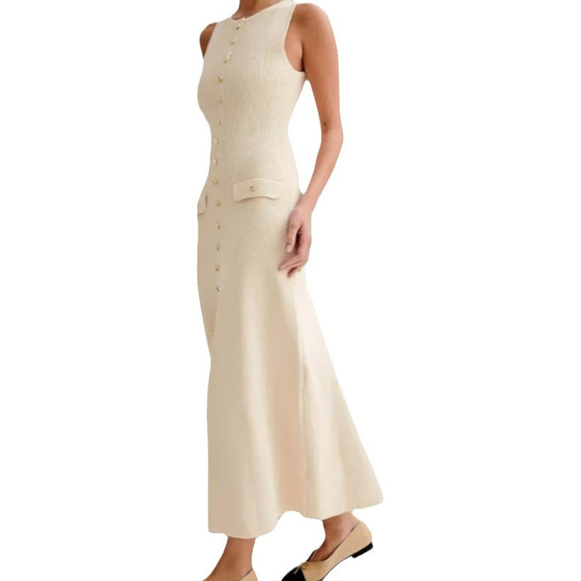 Damen Strickmaxikleid mit Knopfleiste und seitlichen Schlitzen Heidi-Mode