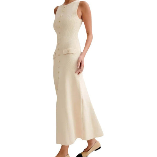 Damen Strickmaxikleid mit Knopfleiste und seitlichen Schlitzen Heidi-Mode