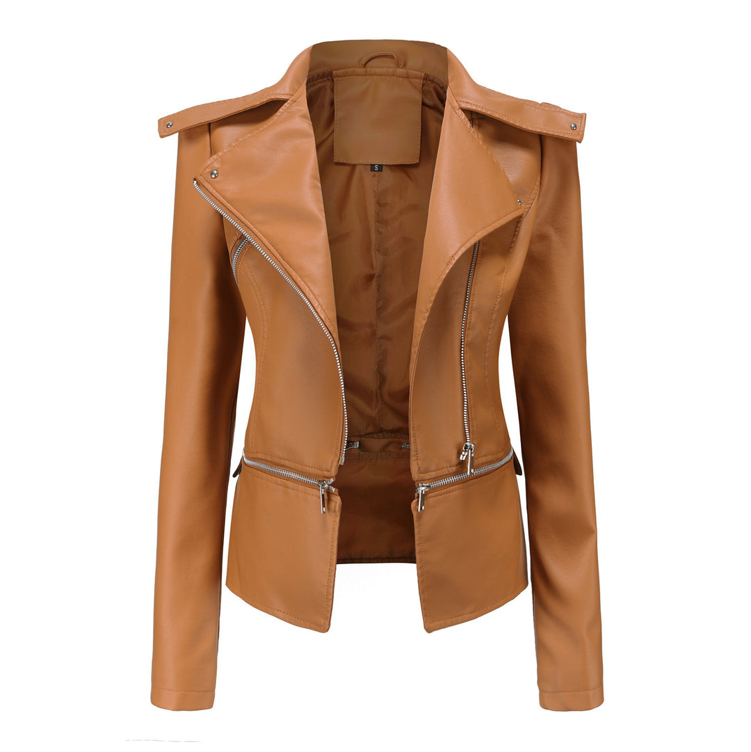 Damen stylische Bikerjacke mit asymmetrischem Reißverschluss und eingenähten Taschen Heidi-Mode