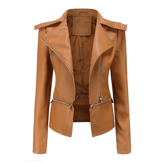Damen stylische Bikerjacke mit asymmetrischem Reißverschluss und eingenähten Taschen Heidi-Mode