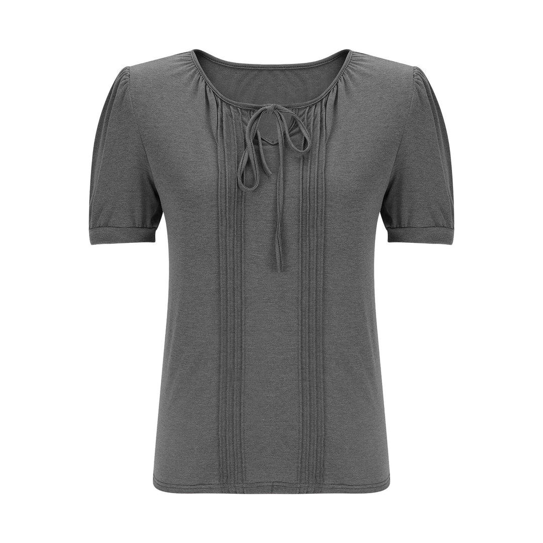 Damen Bluse mit Puffärmeln und raffiniertem Neckholder Heidi-Mode