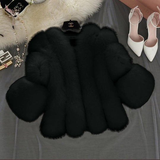 Damen Flauschiger Kunstpelzmantel mit weit geschnittenen Ärmeln Heidi-Mode