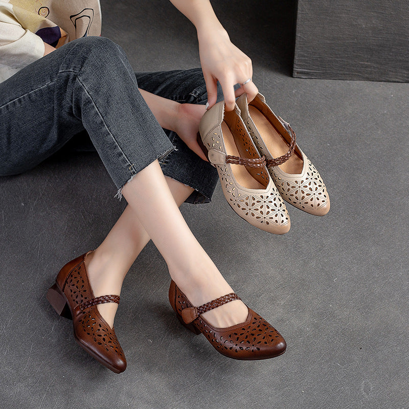 Damen Ballerinas aus hochwertigem Leder mit durchbrochenem Design und bequemer Innenpolsterung Heidi-Mode