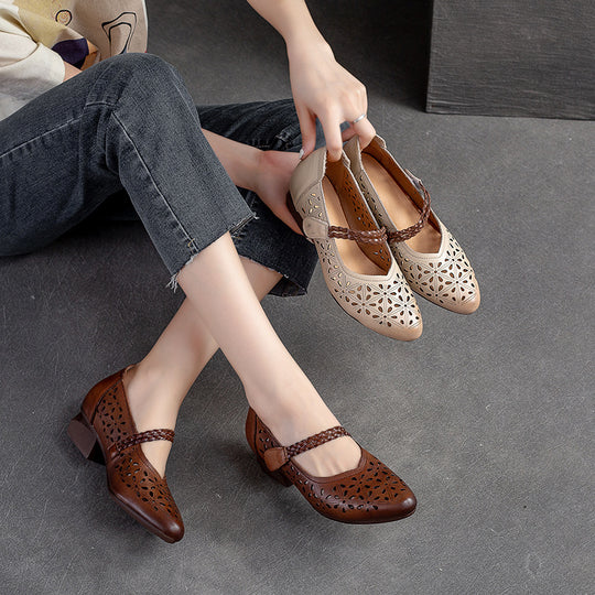 Damen Ballerinas aus hochwertigem Leder mit durchbrochenem Design und bequemer Innenpolsterung Heidi-Mode