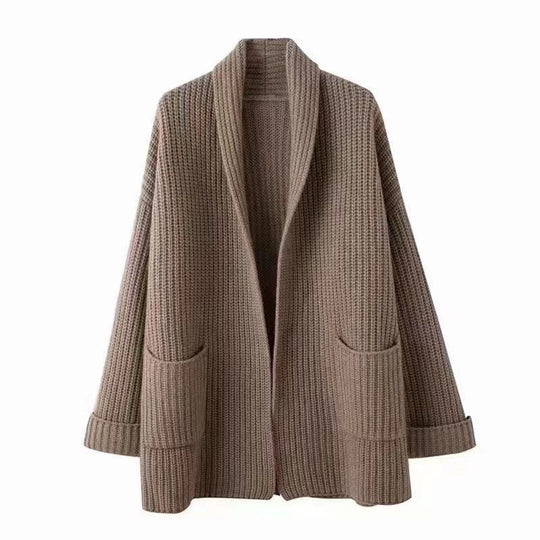 Damen Gemütlicher Strickcardigan mit tiefen Taschen Heidi-Mode