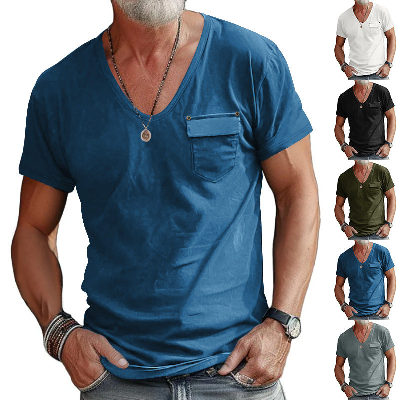 Herren T-Shirt mit V-Ausschnitt und praktischer Brusttasche Heidi-Mode