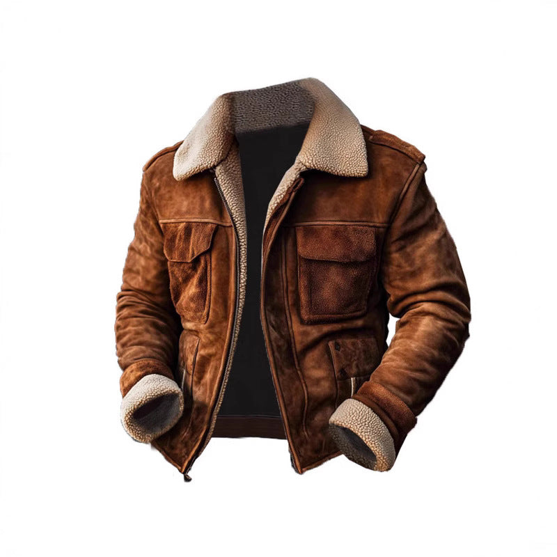 Herren Lederjacke mit warmem Sherpa-Futter und praktischen Taschen Heidi-Mode