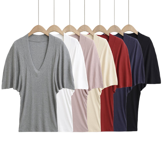 Damen V-Ausschnitt Oversized Shirt mit Schmetterlingsärmeln und raffinierter Struktur Heidi-Mode