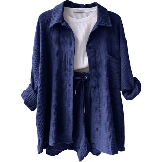 Damen lässige Oversized-Hemdjacke mit Gürtel Heidi-Mode