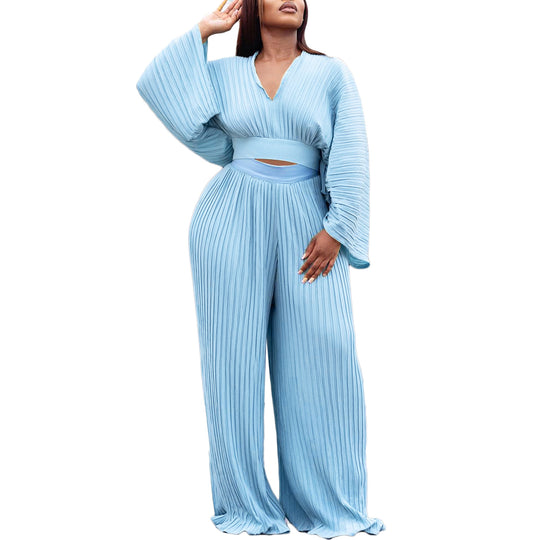 Damen Plissierter Jumpsuit mit Oversize-Ärmeln Heidi-Mode