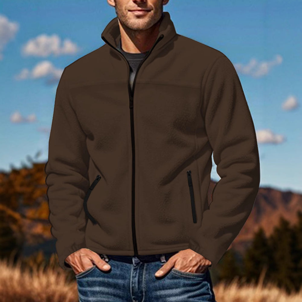 Herren Fleecejacke mit hohem Kragen und praktischen Reißverschlusstaschen Heidi-Mode