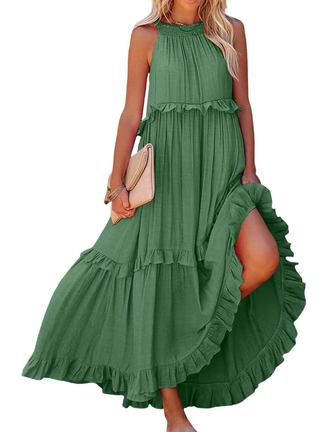 Damen Maxikleid mit Rüschendetails und luftiger Silhouette Heidi-Mode