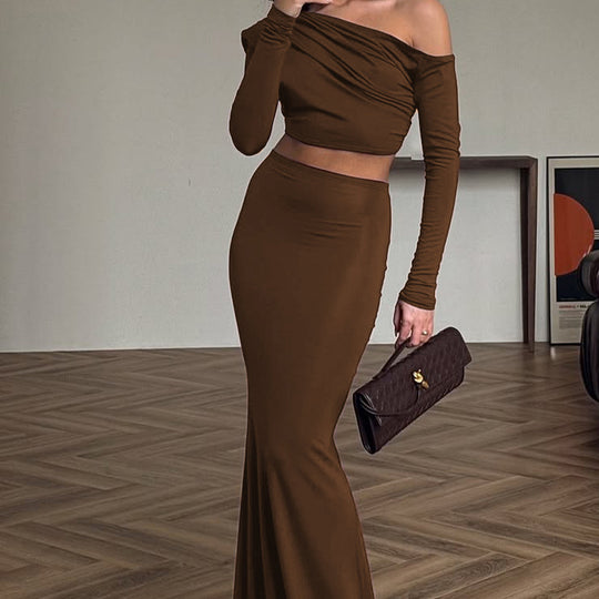 Damen Elegantes Asymmetrisches Langarm-Kleid Heidi-Mode