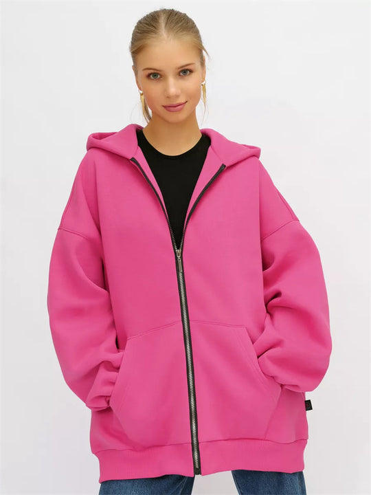 Damen lässiger Oversized Zip-Hoodie mit tiefen Taschen Heidi-Mode
