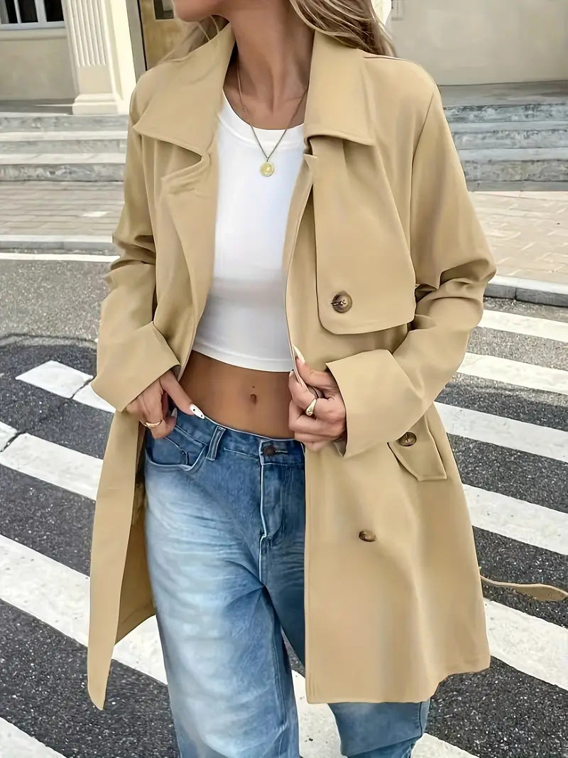 Damen Trenchcoat mit praktischen Taschen und stilvollem Bindegürtel Heidi-Mode