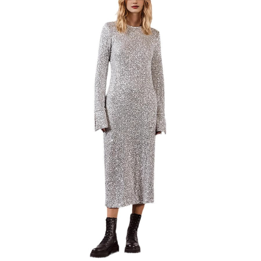 Damen Glitzerndes Langarmkleid Heidi-Mode