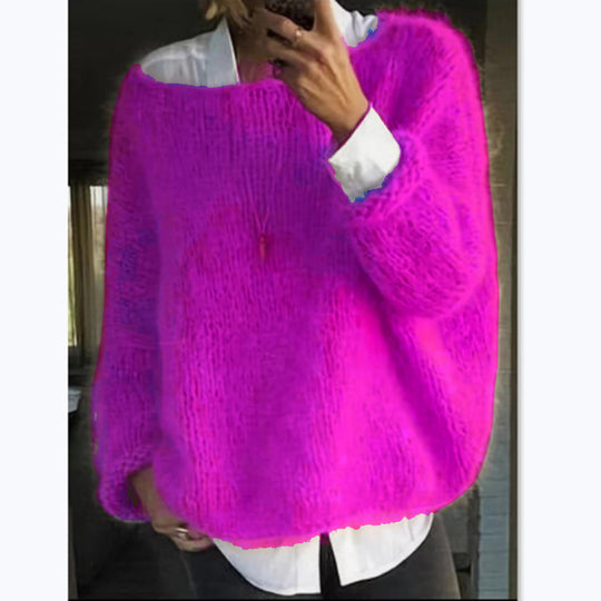 Damen kuscheliger Oversized Pullover mit U-Boot-Ausschnitt Heidi-Mode