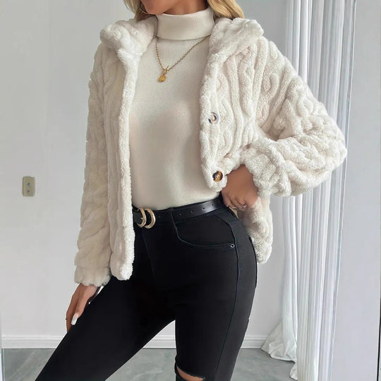 Damen Kuschelige Strickjacke mit Knöpfen und Kapuze Heidi-Mode