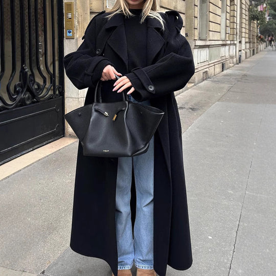 Damen zeitloser Trenchcoat aus hochwertigem Material mit gebundenem Gürtel Heidi-Mode