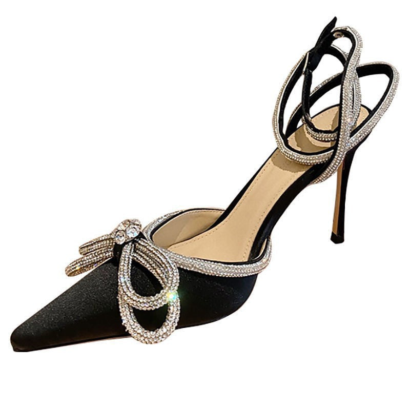 Damen elegante High Heel Sandalen mit funkelndem Schmuck-Detail Heidi-Mode