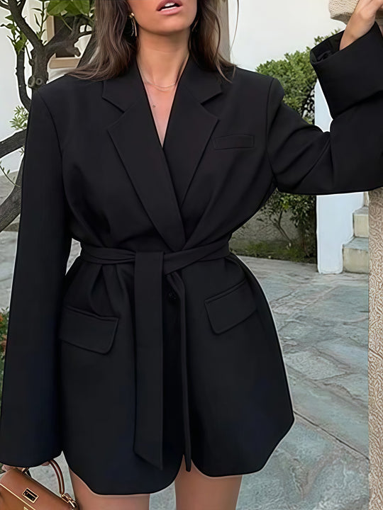 Damen Elegante Blazerjacke mit Gürtel und Taschen Heidi-Mode