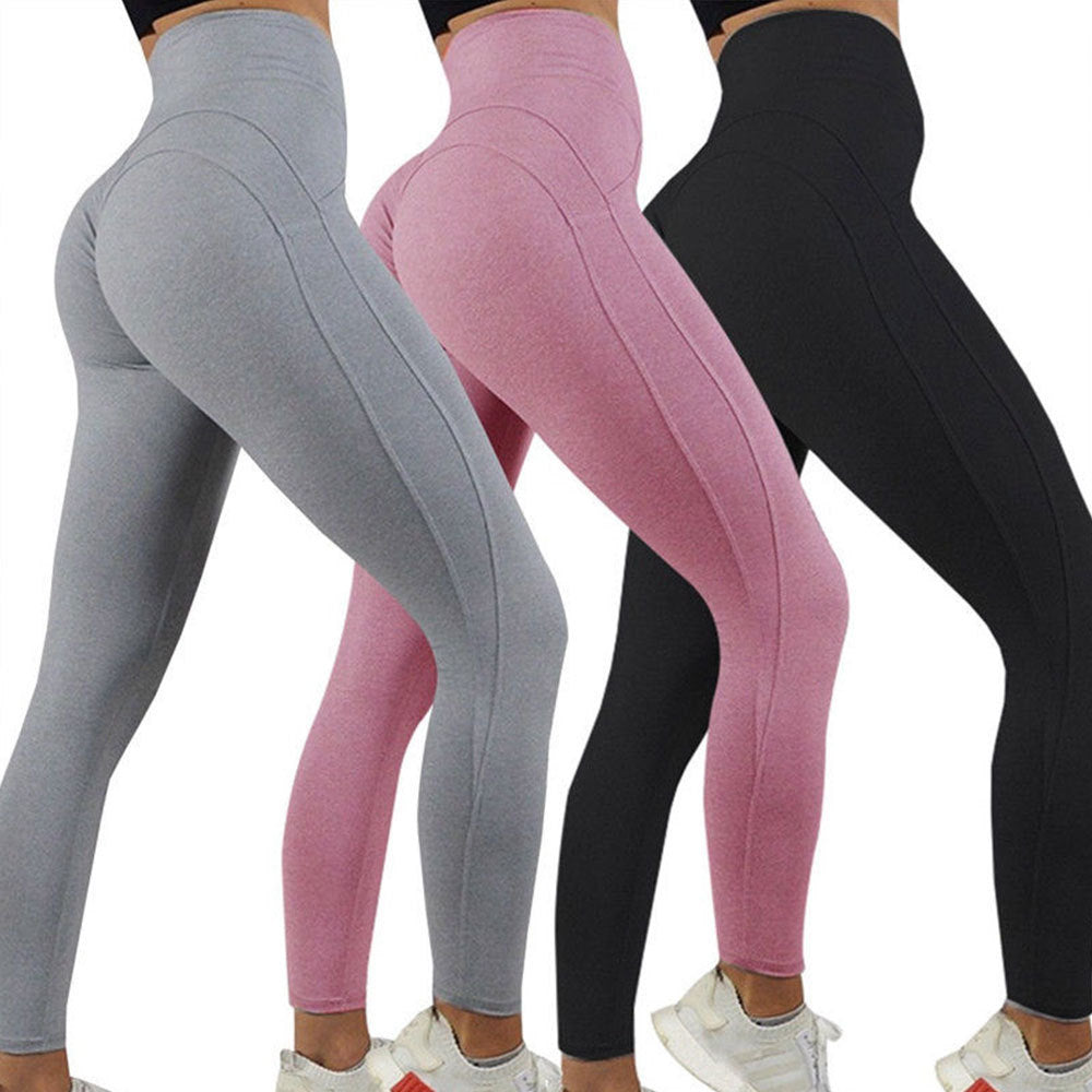 Damen Hochwertige Fitness-Leggings mit hohem Bund und Seitentaschen Heidi-Mode
