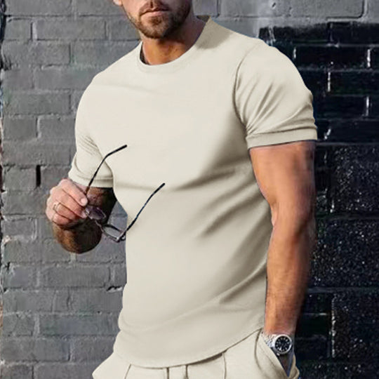 Herren Basic Rundhals-T-Shirt aus atmungsaktiver Baumwolle Heidi-Mode