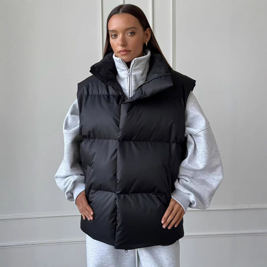 Damen Steppweste mit hohem Kragen und Taschen Heidi-Mode