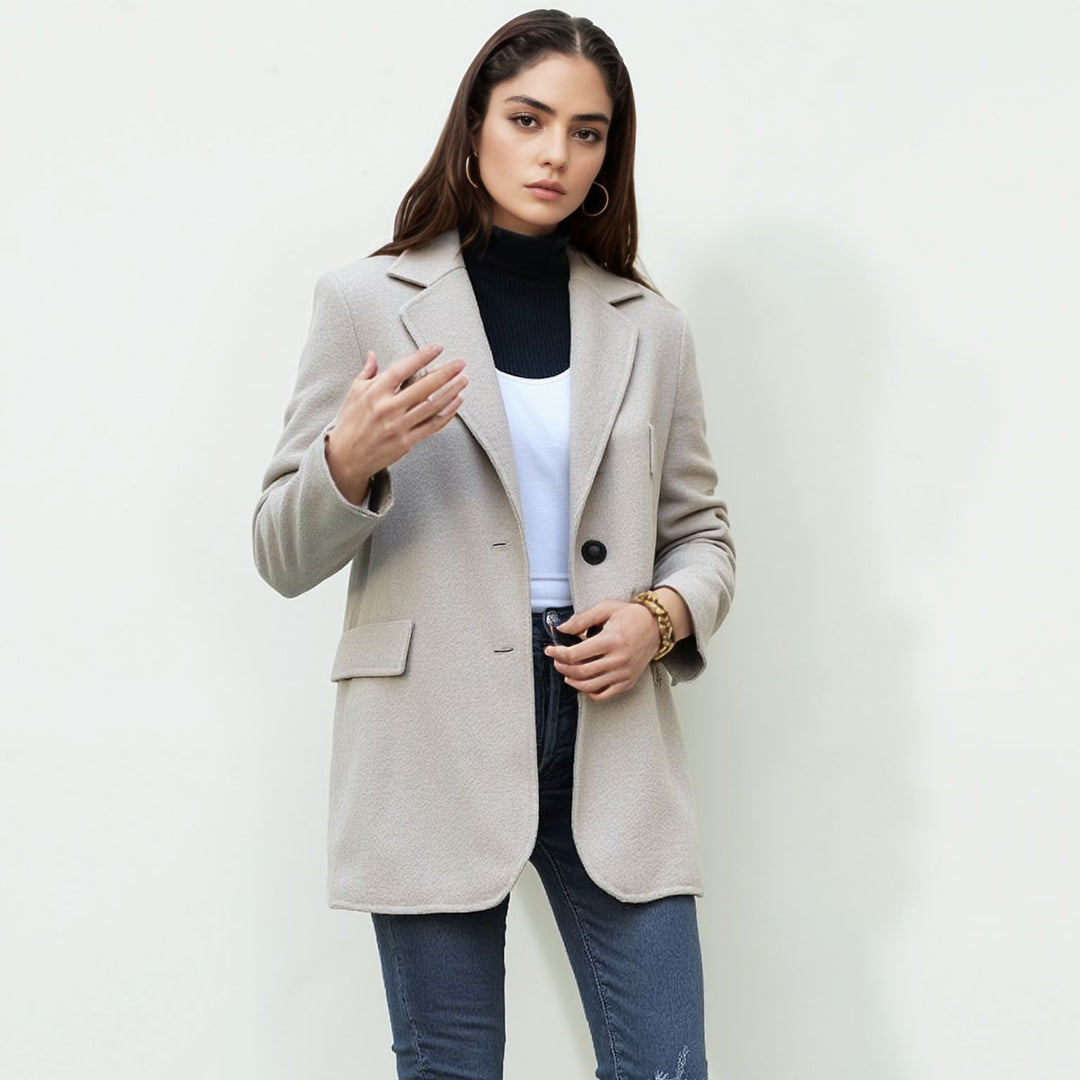 Damen elegante Blazerjacke mit strukturierter Oberfläche und schickem Schnitt Heidi-Mode