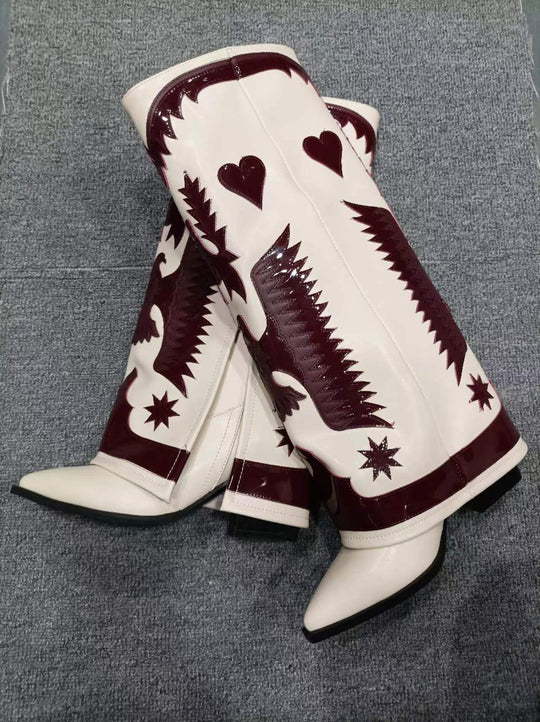 Femme Dekorative Western-Stil Kniehohe Stiefel Heidi-Mode