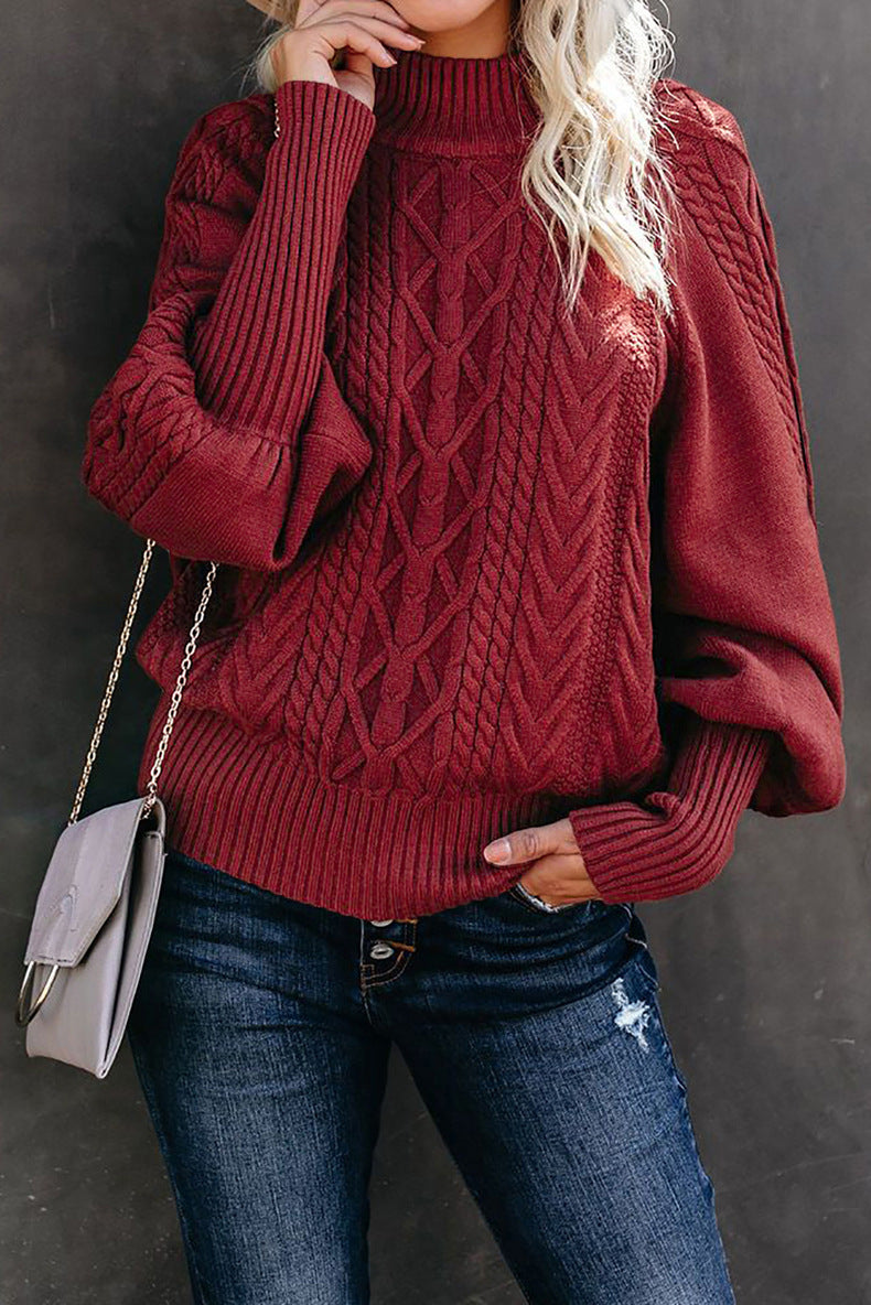 Damen Grobstrickpullover mit hohen Kragen und voluminösen Ärmeln Heidi-Mode