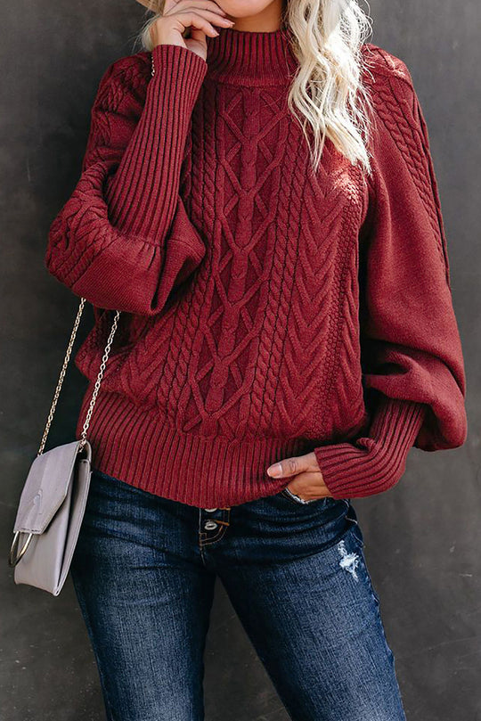 Damen Grobstrickpullover mit hohen Kragen und voluminösen Ärmeln Heidi-Mode