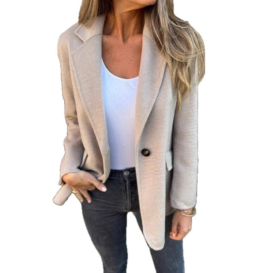 Damen elegante Wolljacke mit doppeltem Knopf Heidi-Mode