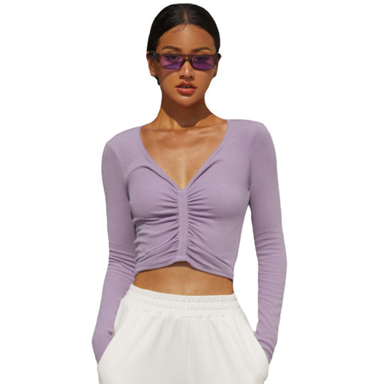 Damen lässiges Langarm-Top mit gerafftem Design Heidi-Mode