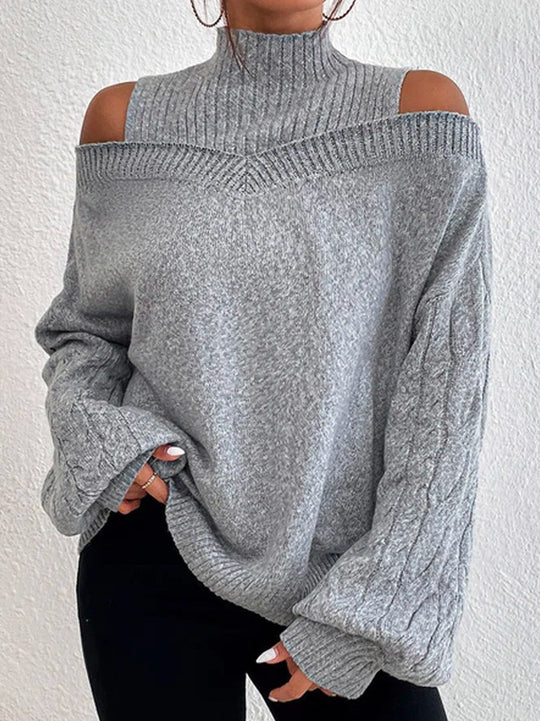 Damen Pullover mit schulterfreien Ärmeln und hohem Kragen Heidi-Mode