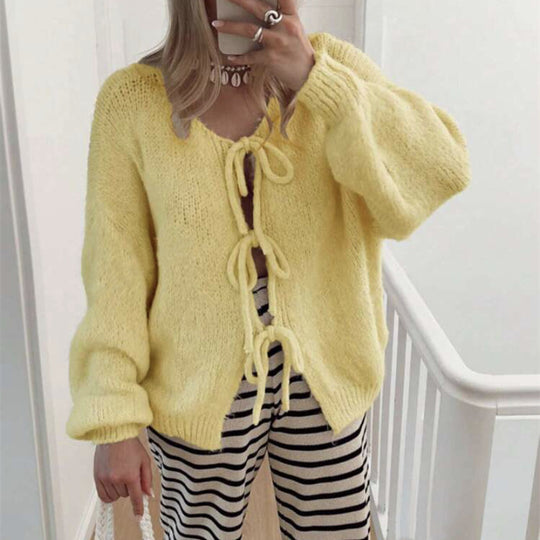 Damen Grobstrick-Jacke mit Kordelzug und lässigem Schnitt Heidi-Mode