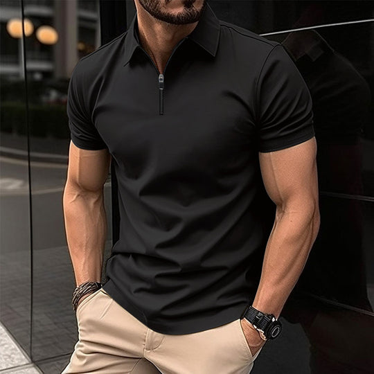 Herren Funktionspoloshirt mit modernem Reißverschluss und atmungsaktiven Eigenschaften Heidi-Mode