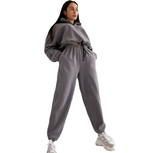 Damen Fleece-Jogginganzug mit kurzem Reißverschluss und lässigem Schnitt Heidi-Mode