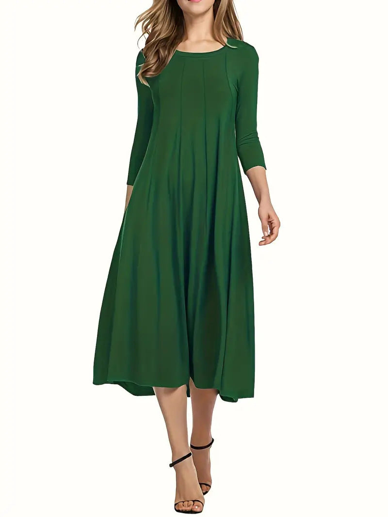 Damen Midi-Kleid mit schmeichelndem Schnitt und 3/4-Ärmeln Heidi-Mode