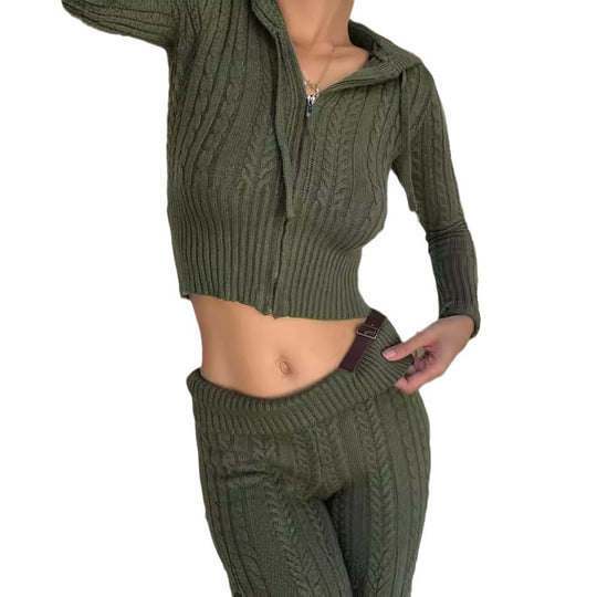 Damen Strickanzug mit Reißverschluss und weitem Bein Heidi-Mode