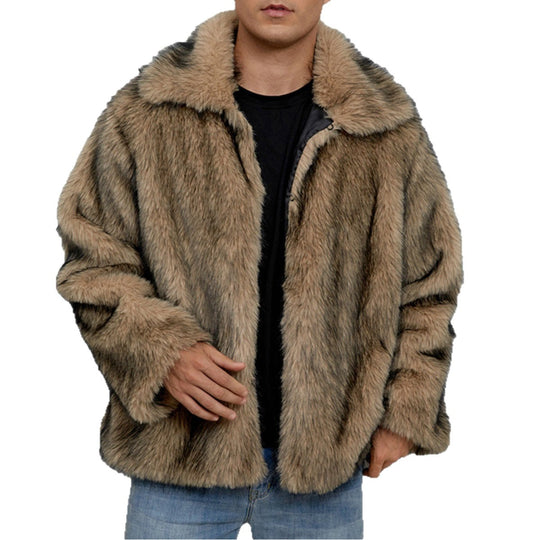 Herren Luxuriöse Kunstpelzjacke mit breitem Revers Heidi-Mode