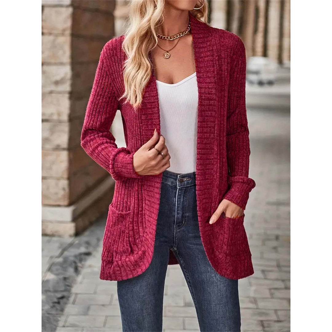 Damen offene Strickjacke mit strukturierter Oberfläche und praktischen Taschen Heidi-Mode