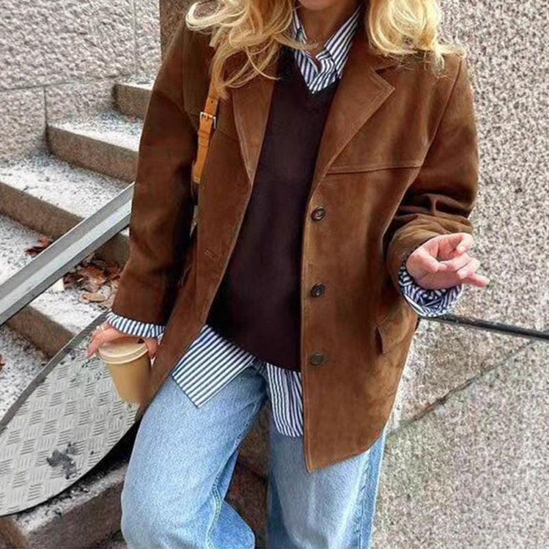 Damen klassische Blazerjacke aus weichem Material mit aufgesetzten Taschen Heidi-Mode