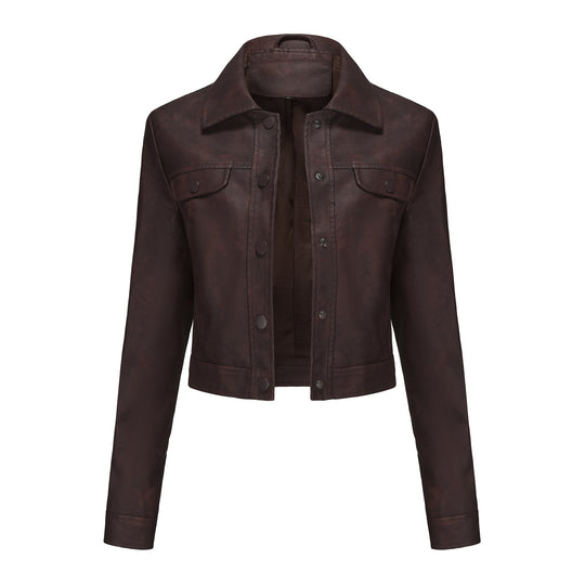 Damen modische kurz geschnittene Lederjacke Heidi-Mode