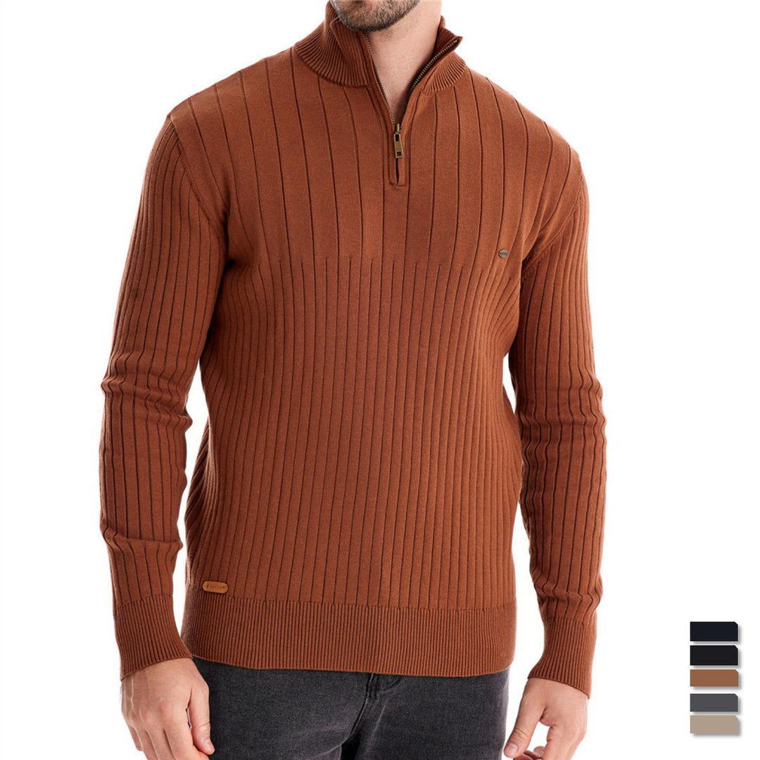 Herren Pullover mit halbem Reißverschluss und Rippstruktur Heidi-Mode