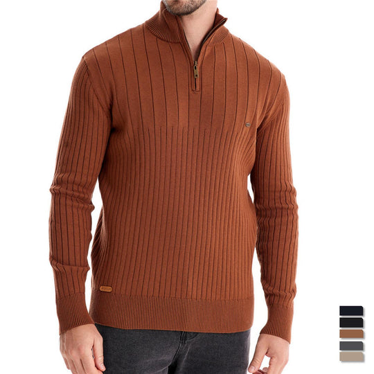 Herren Pullover mit halbem Reißverschluss und Rippstruktur Heidi-Mode